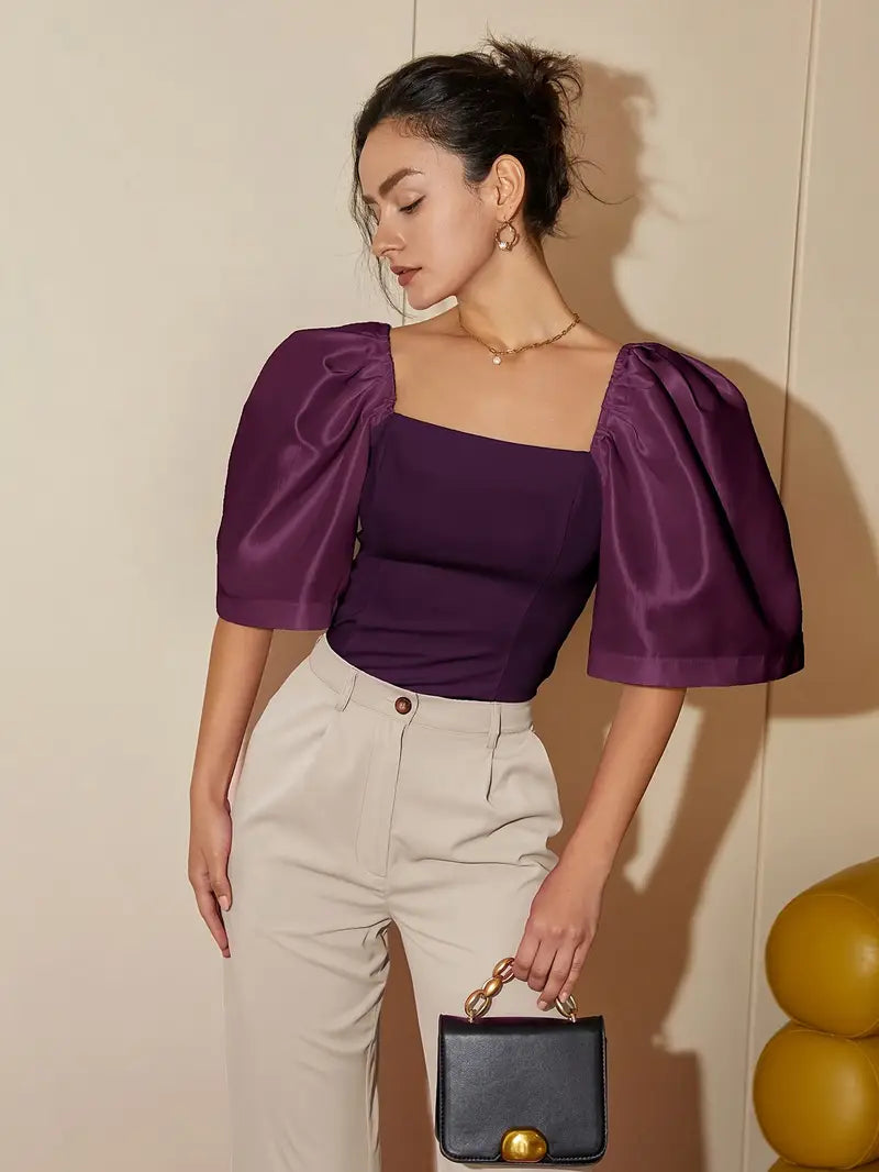 Clara – Stylish Satin Puff Sleeves Blouse