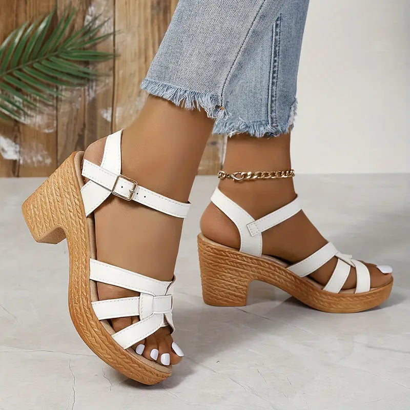 Eldarose – Vintage Woven Chunky Heel Strap Sandals