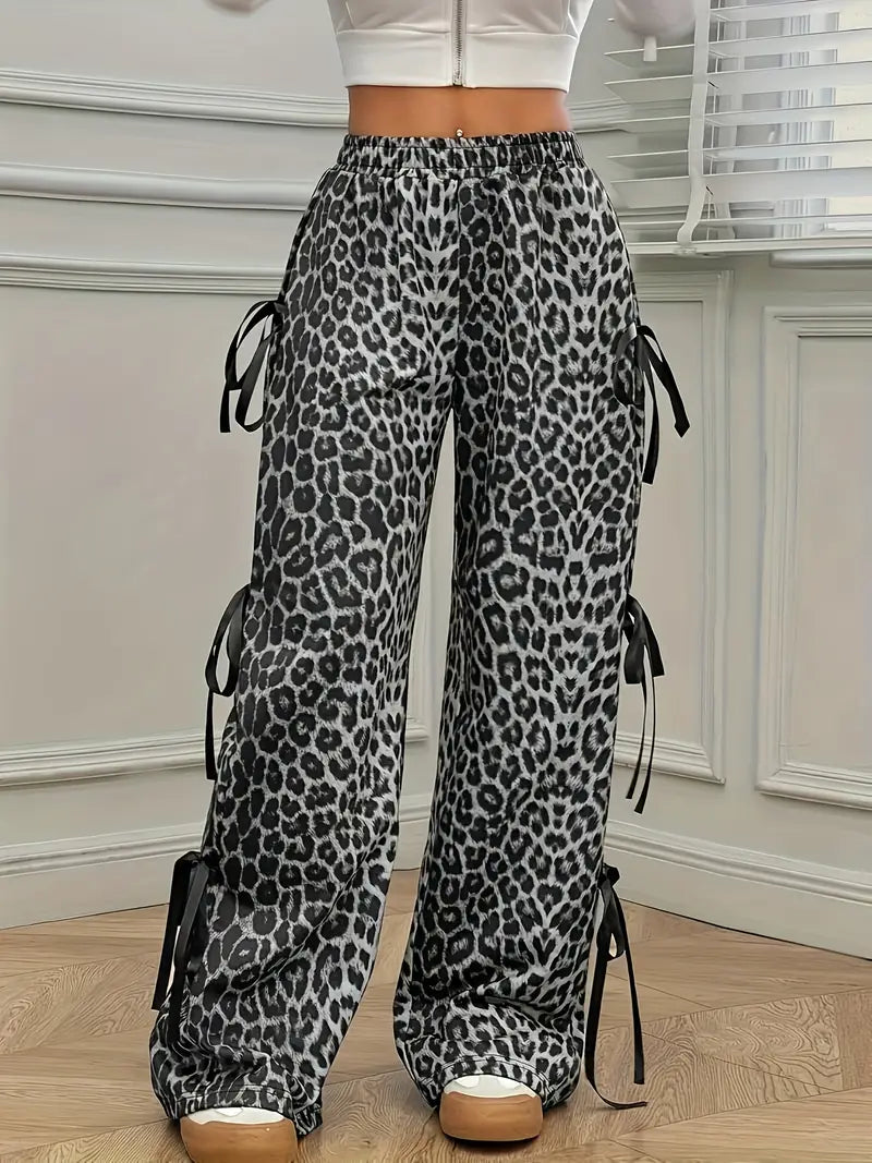 Sorenna - Stylish Leopard Print Wide Leg Trousers