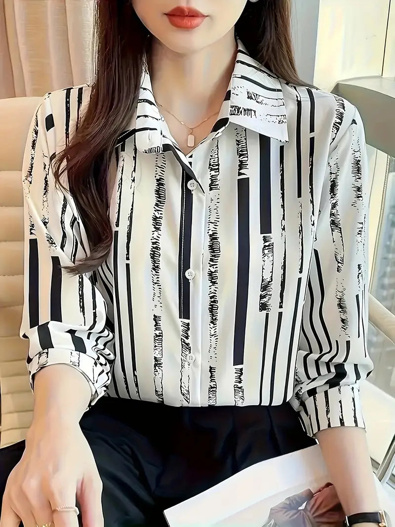 Zyphora – Elegant Striped Blouse with Button Placket