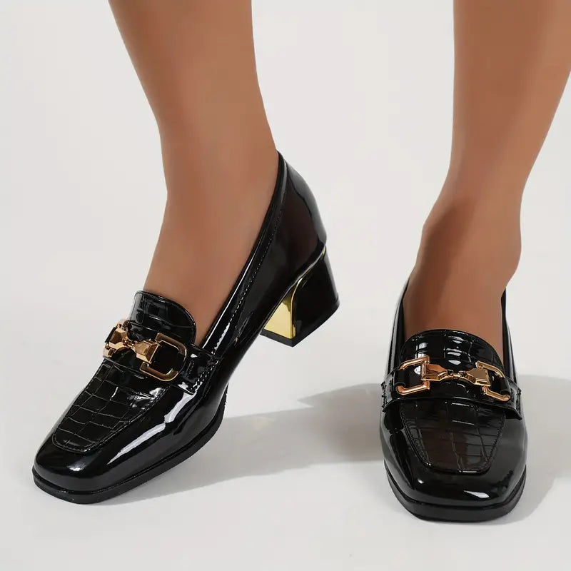 Senaya – Shiny Leather Block Heel Shoes