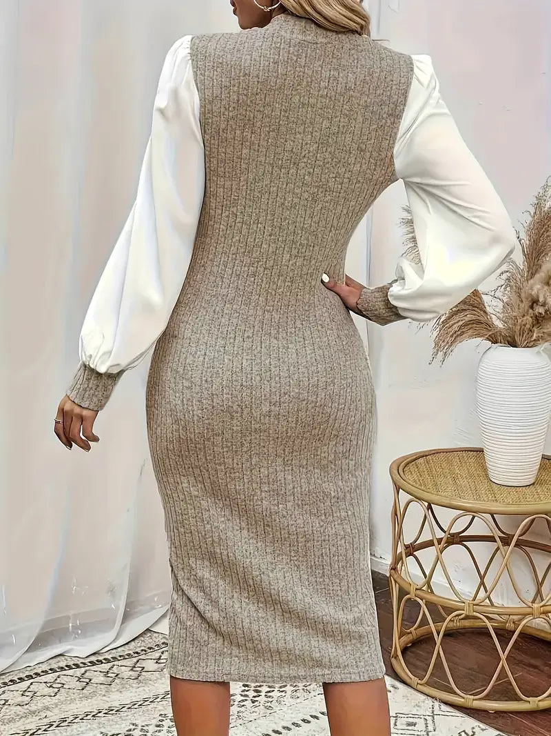 Khalida – Stylish Knitted Satin Sleeves Dress