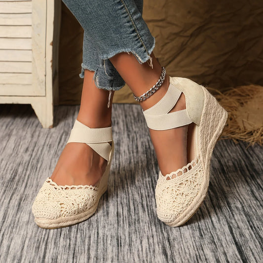 Nessa – Elegant Crochet Lace Wedge Sandals