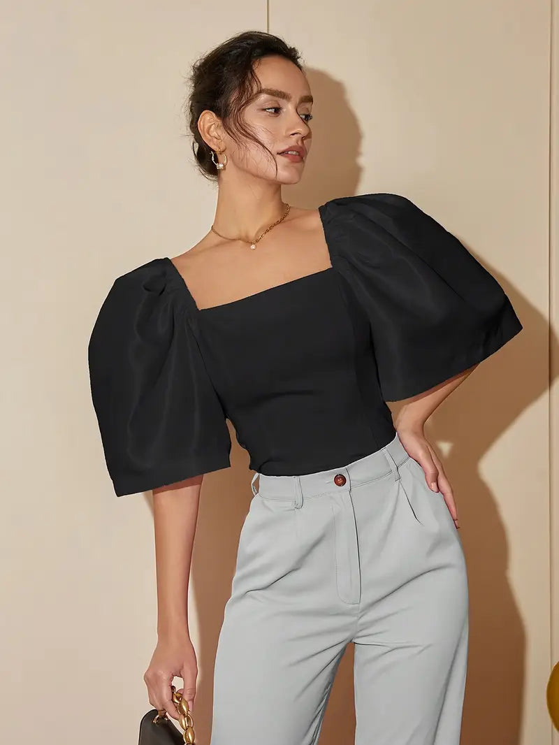 Kehlani – Elegant Satin Puff Sleeves Top
