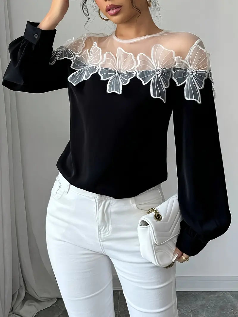 Majken – Stylish Long-sleeved Mesh Blouse
