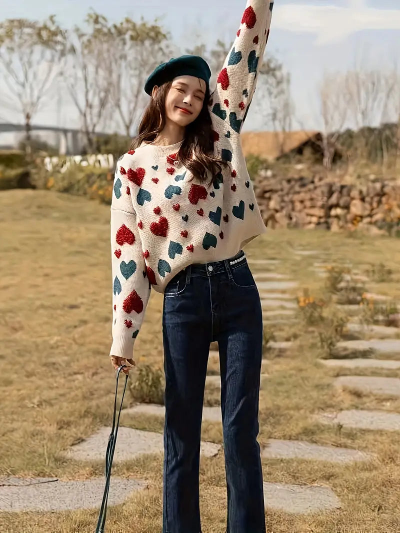 Vinny – Wool Heart Patterned Sweater