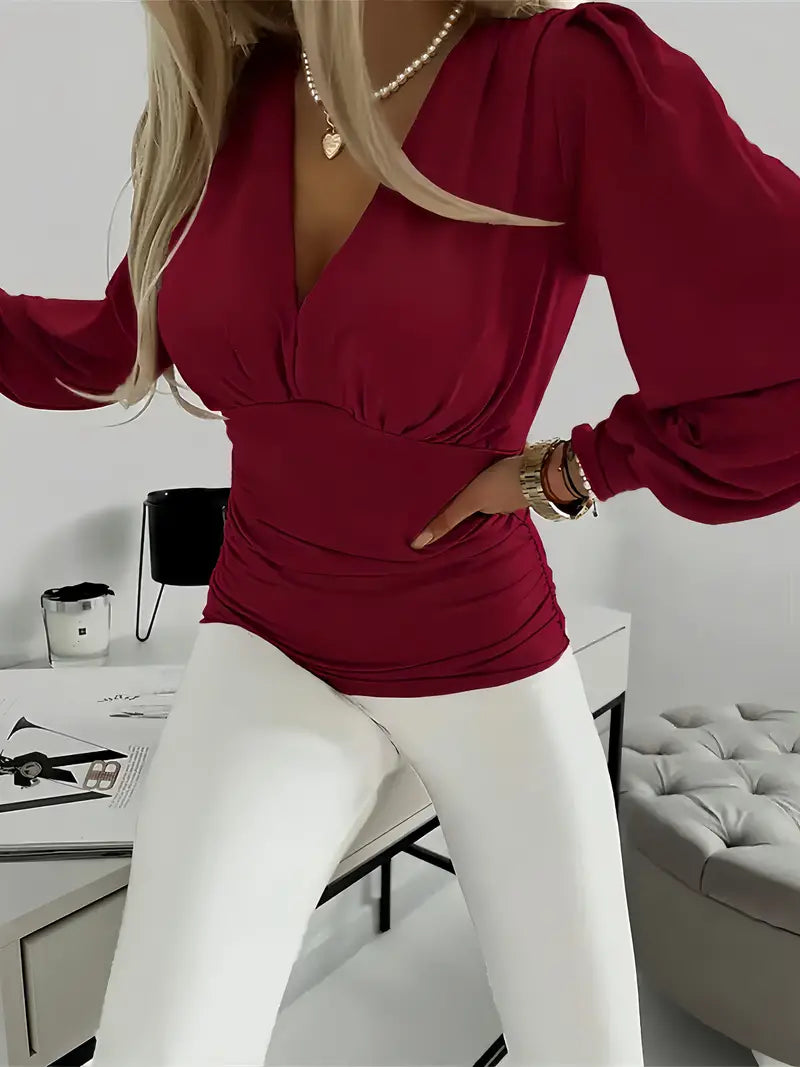 Shauna – Elegant Deep V-neck Blouse
