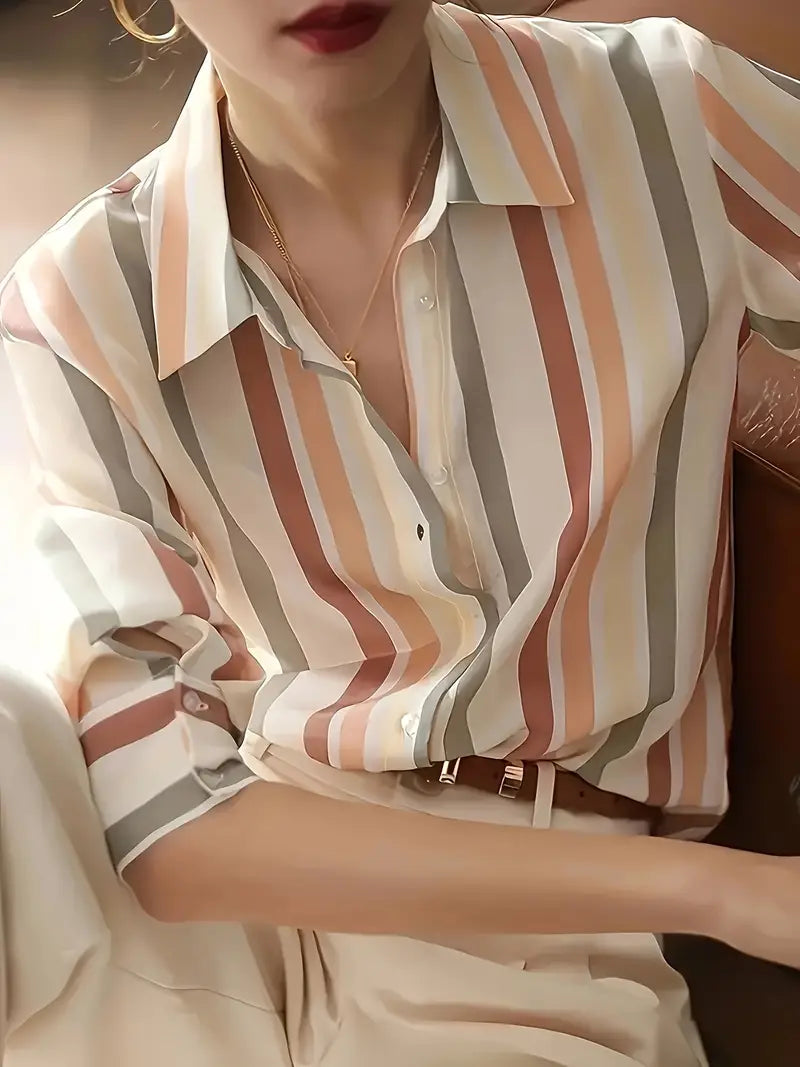 Zyphora – Elegant Striped Blouse with Button Placket