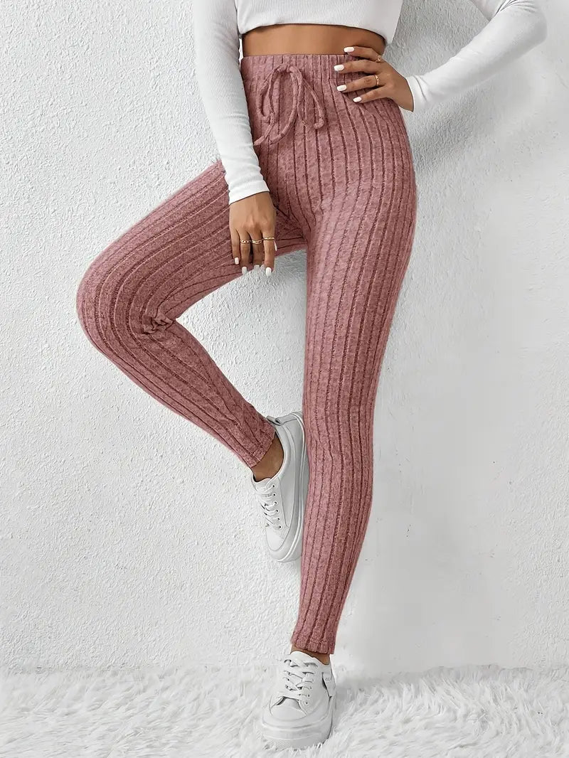 Zhari – High-waisted Ribbed Drawstring Leggings