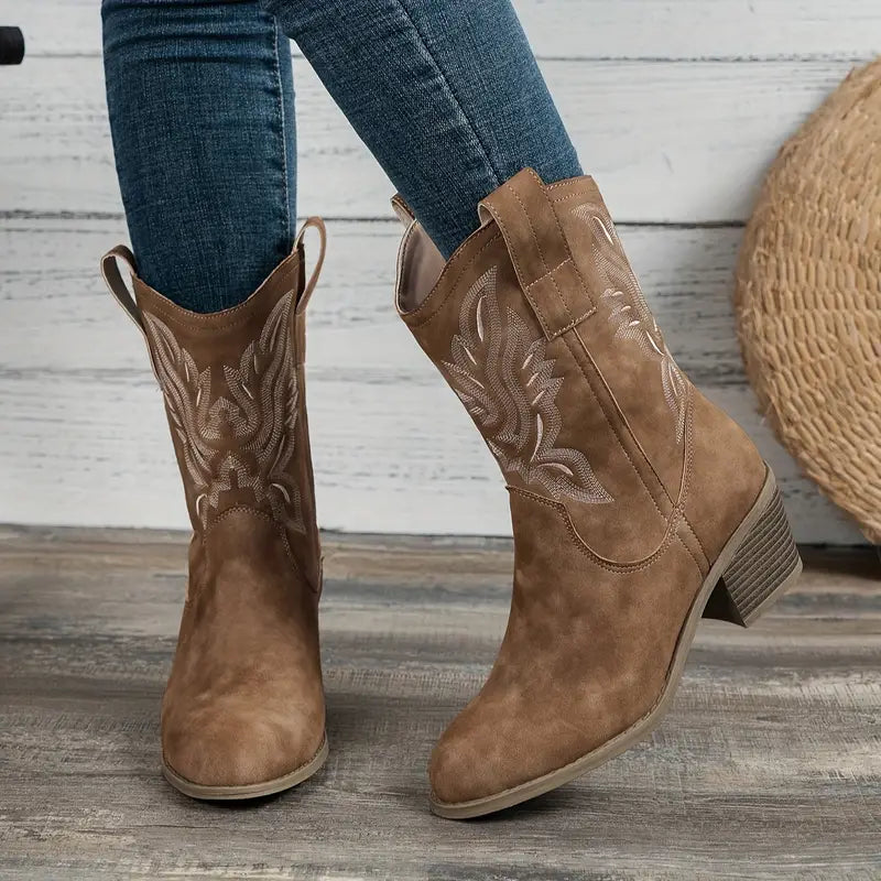 Jona - Retro leather ankle boots with thick heel