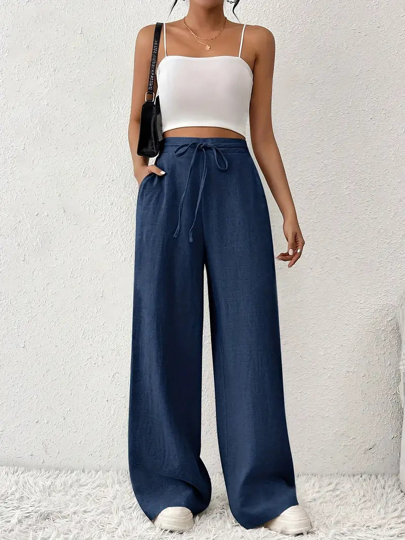 Yara – High-waisted Wide-leg Drawstring Lounge Pants