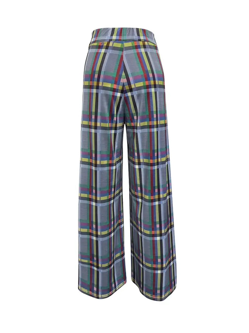 Nyctessa - Checkered High-waisted Wide-leg Trousers