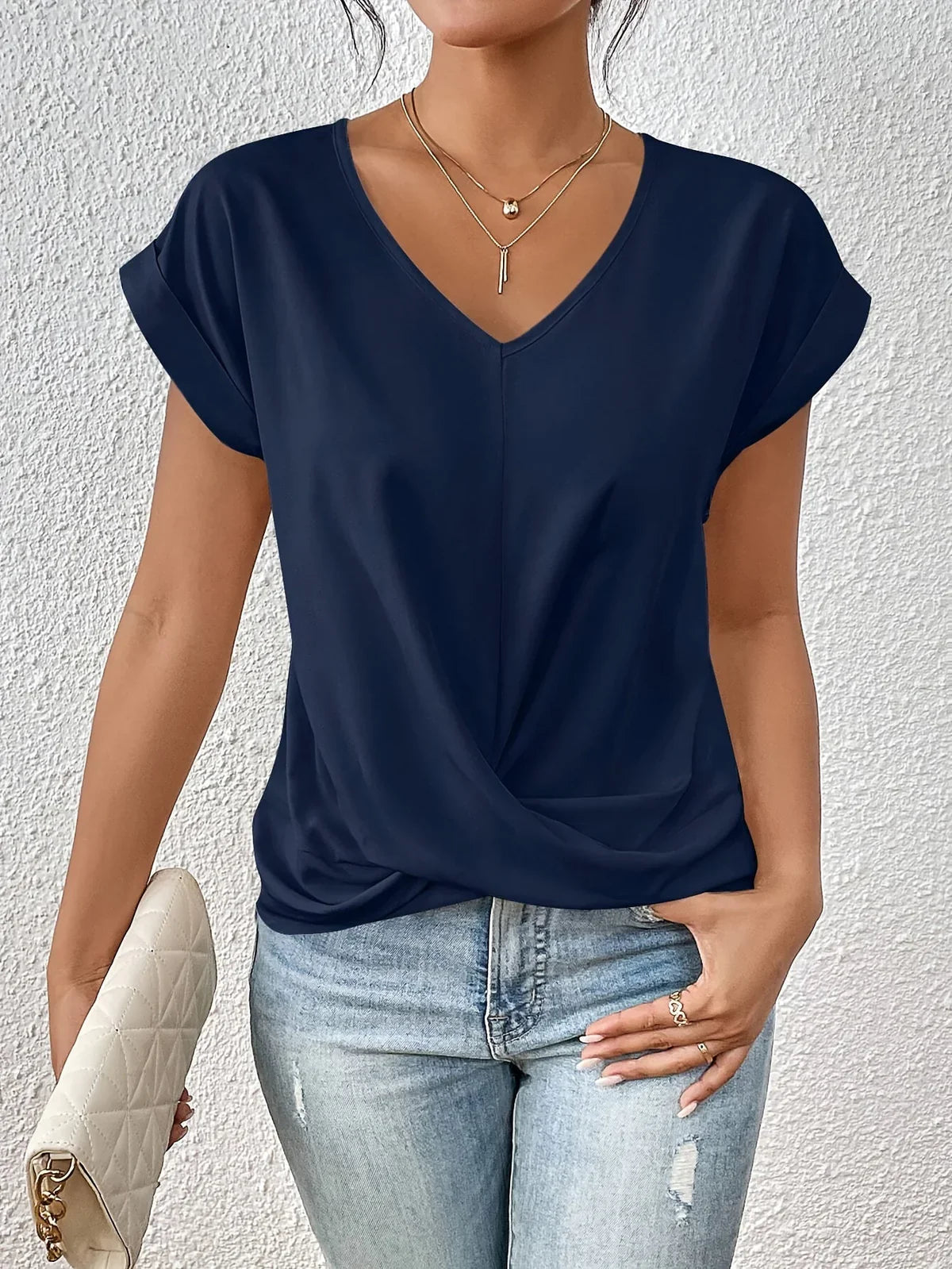 Junalei – Stylish Casual V-neck Twist Front Blouse