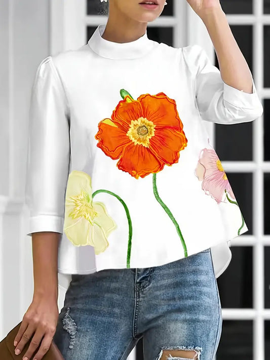 Dravessa – Floral Elegance High Collar Blouse