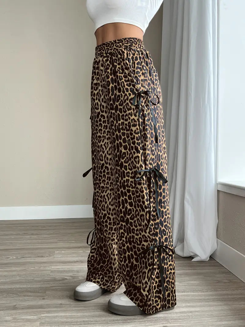 Sorenna - Stylish Leopard Print Wide Leg Trousers