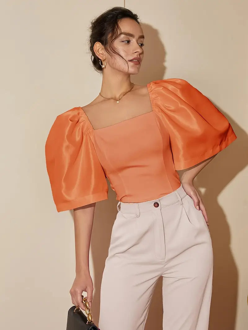 Clara – Stylish Satin Puff Sleeves Blouse