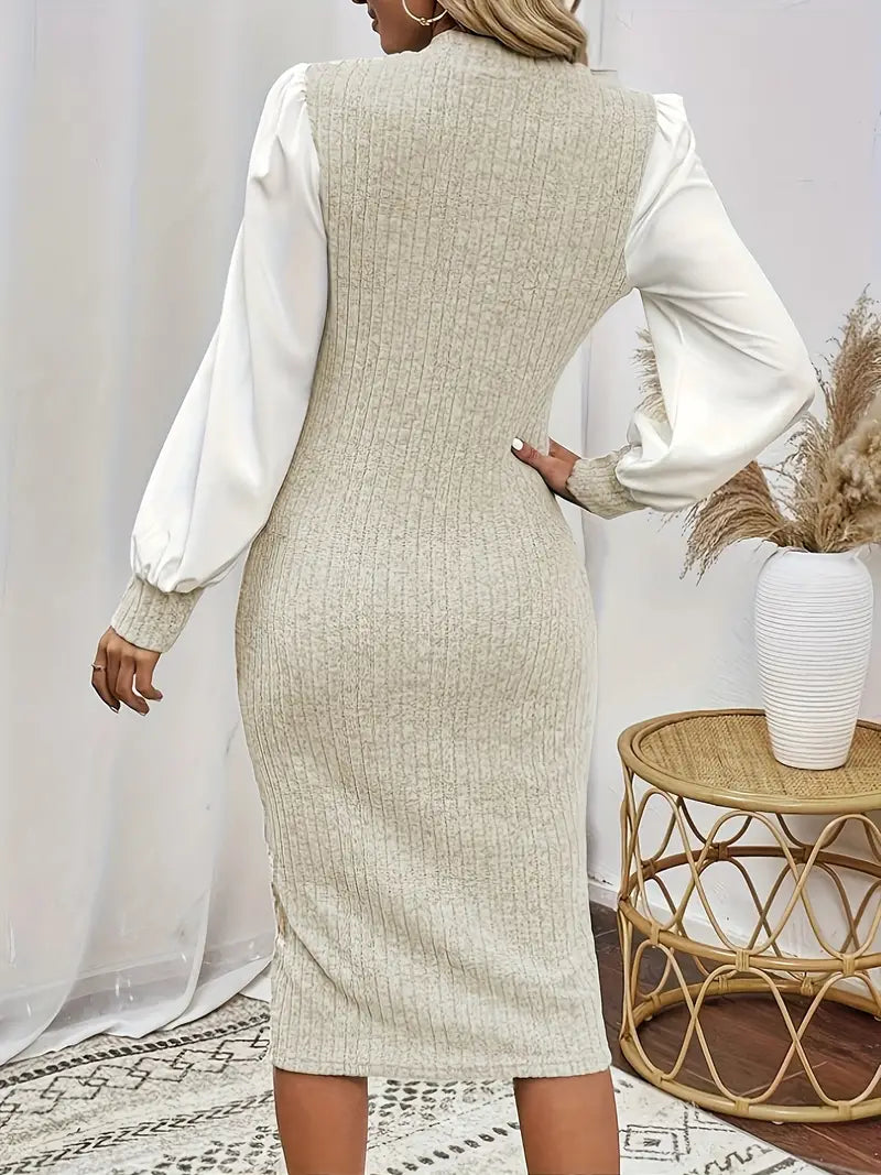 Khalida – Stylish Knitted Satin Sleeves Dress