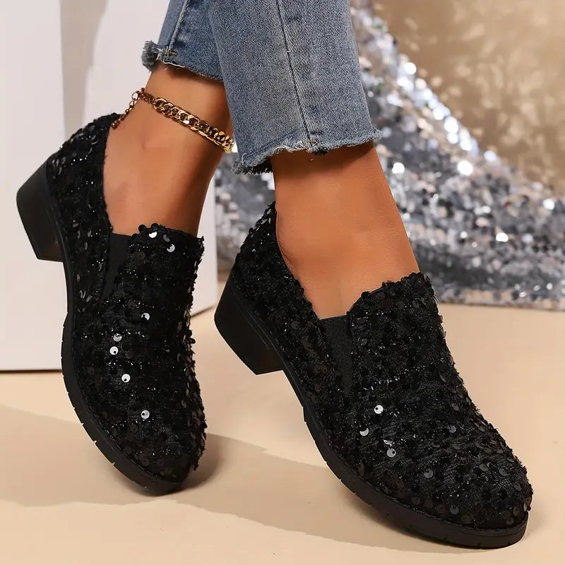 Lindy - Sequined Chunky Heel Loafer