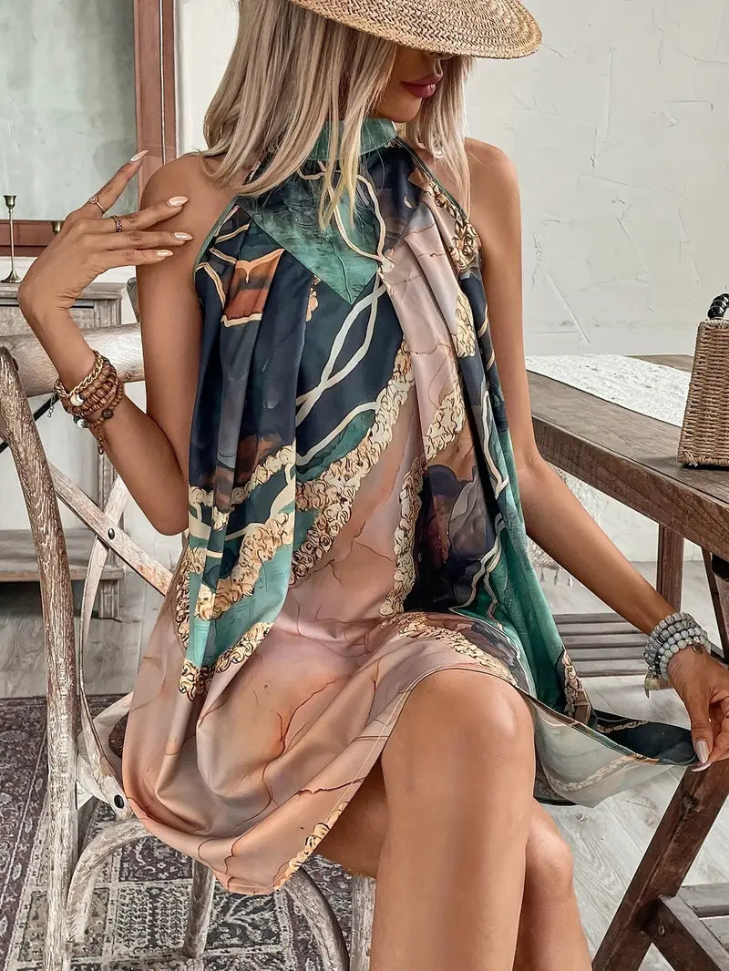 Dorhea – Artistic Halterneck Mini Dress