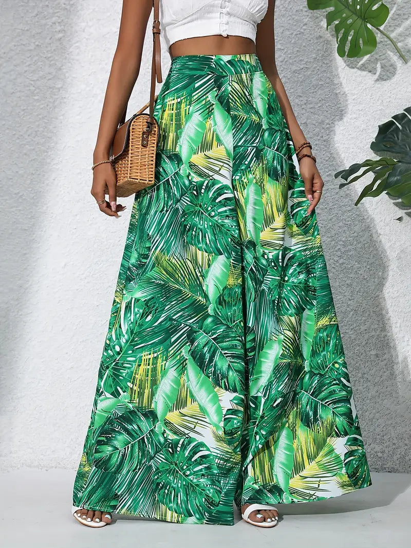 Mariah – High-quality Tropical Print Wide-leg Trousers