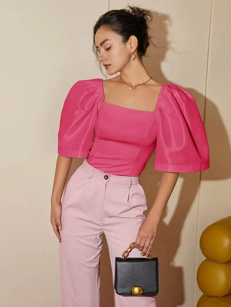 Clara – Stylish Satin Puff Sleeves Blouse