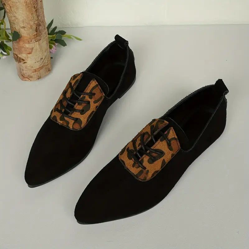Melithra – Elegant Suede Lace-up Shoes with Leopard Print