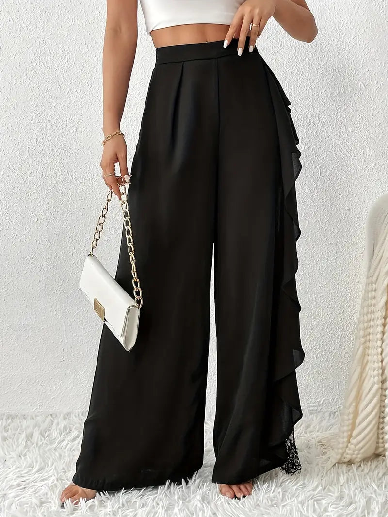 Velmora - Ruffled Lace Wide Leg Pants