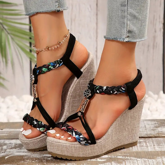 Iris – Vibrant Woven Wedge Sandals