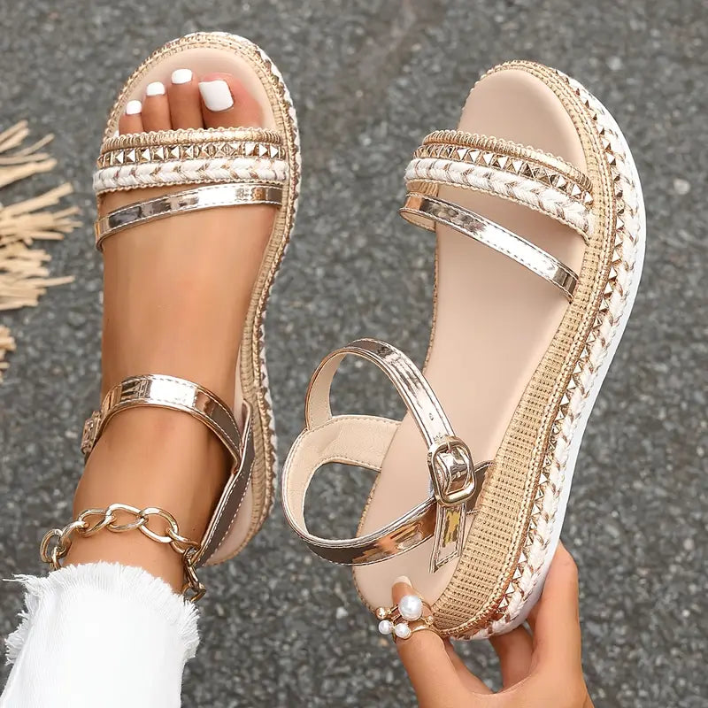 Gene – Metallic Platform Sandals with Braided Strap