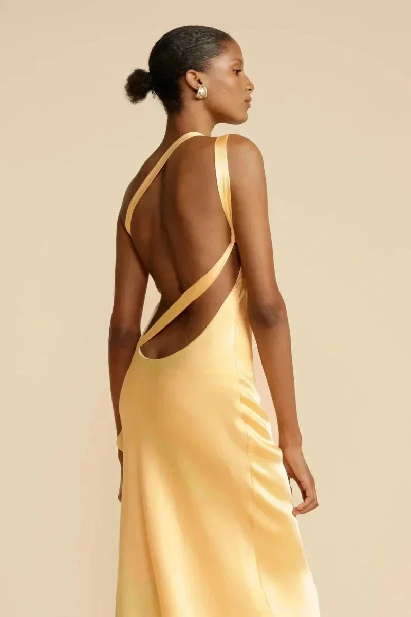 Druscilla – Sexy Open-back Satin Maxi Dress