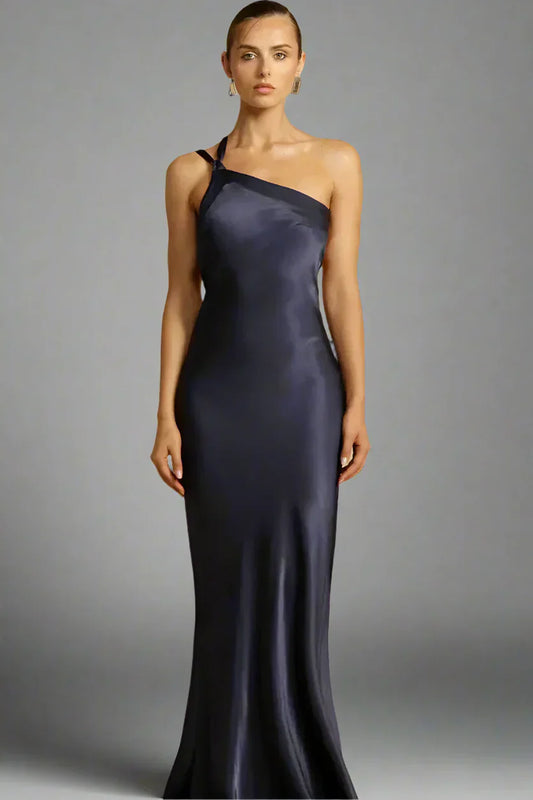 Maxine - Elegant one-shoulder dress with open back and slanted neckline