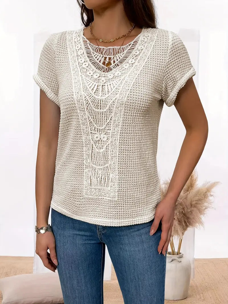 Yzendra – Stylish Crochet Knit Top