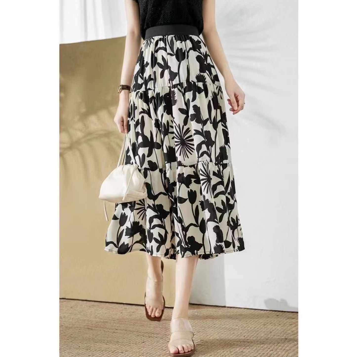 Evalina – High Waist Floral Chiffon Skirt