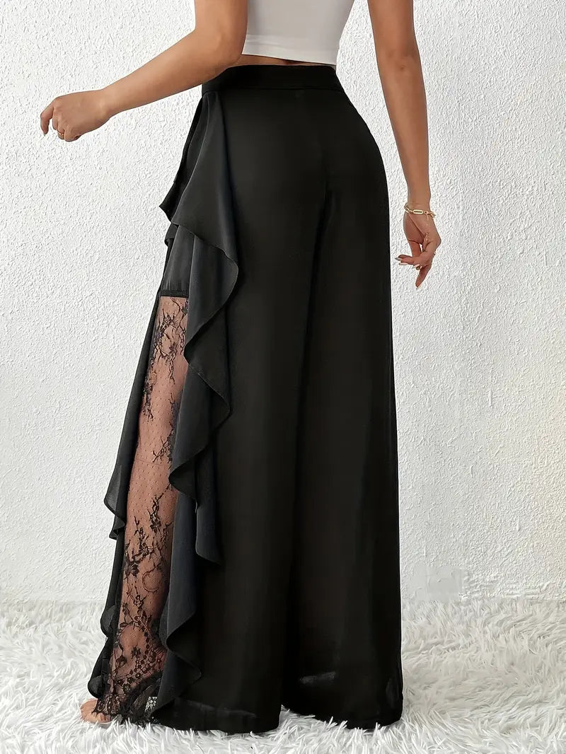 Velmora - Ruffled Lace Wide Leg Pants