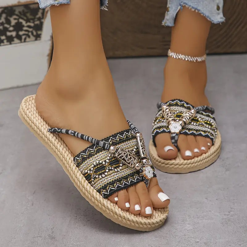 Cedie –  Beaded and Braided Rope Boho Sandals