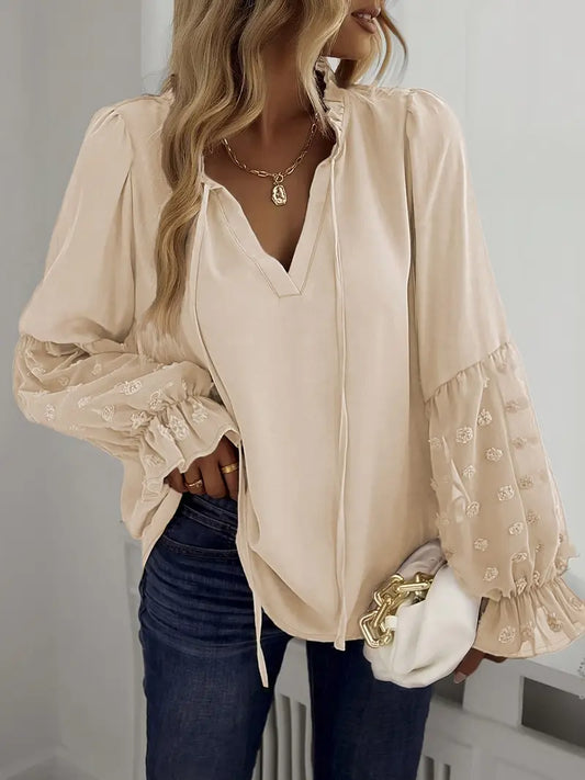 Nemirra – Stylish Semi Sheer Blouse with Ruffle Trim