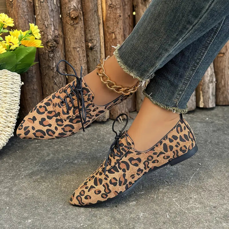 Melithra – Elegant Suede Lace-up Shoes with Leopard Print