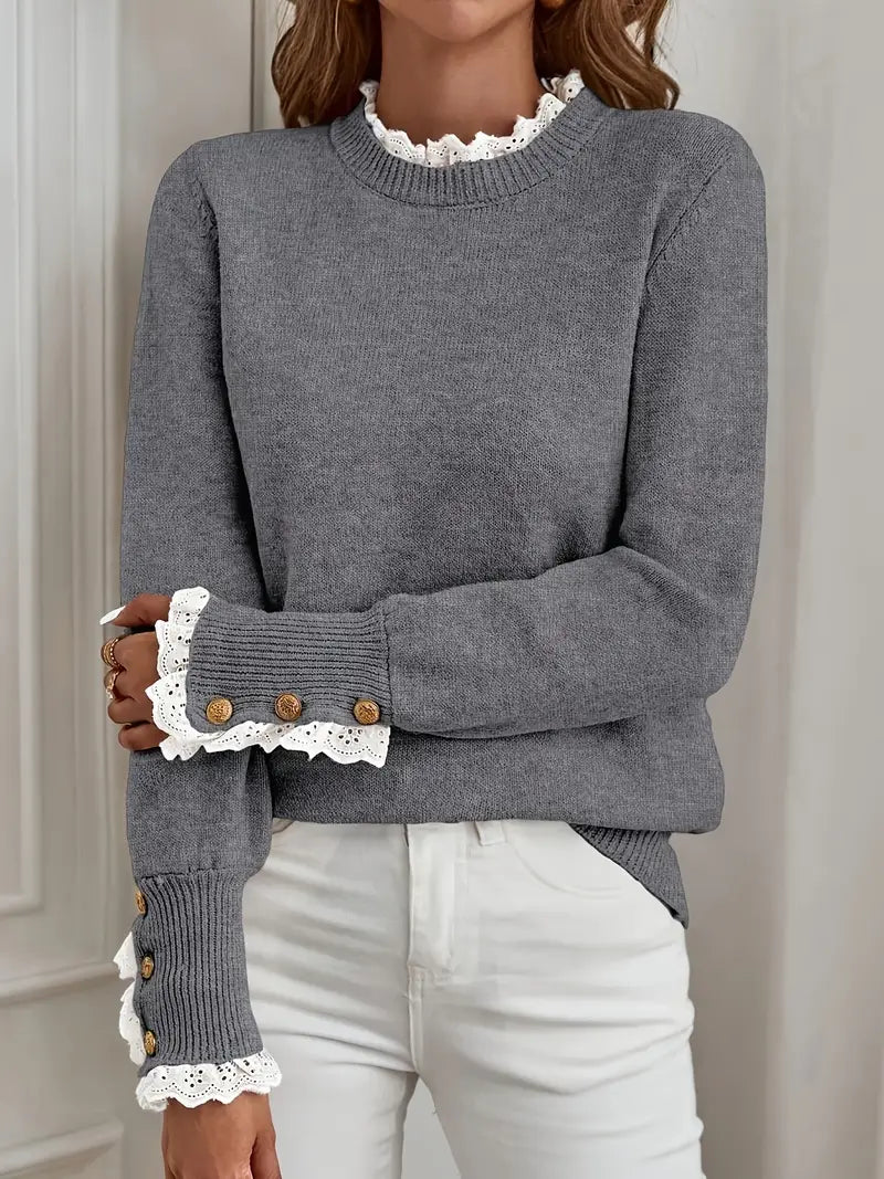 Vandy – Round Neck Ruffled Lace Sweater