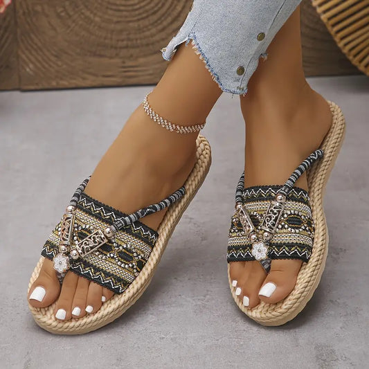 Cedie –  Beaded and Braided Rope Boho Sandals