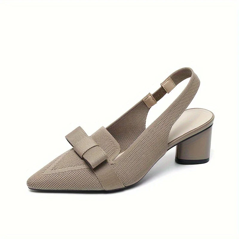 Caelina – Pointed Toe and Bow Slingback Block Heels