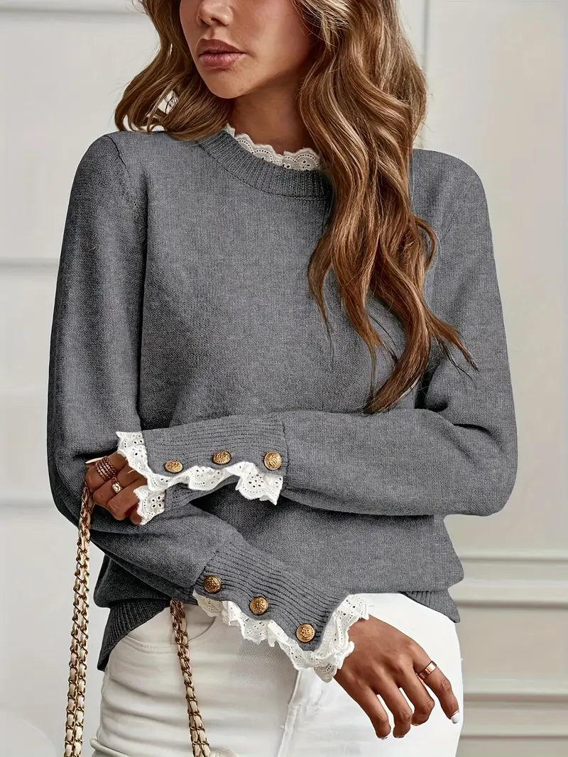 Vandy – Round Neck Ruffled Lace Sweater