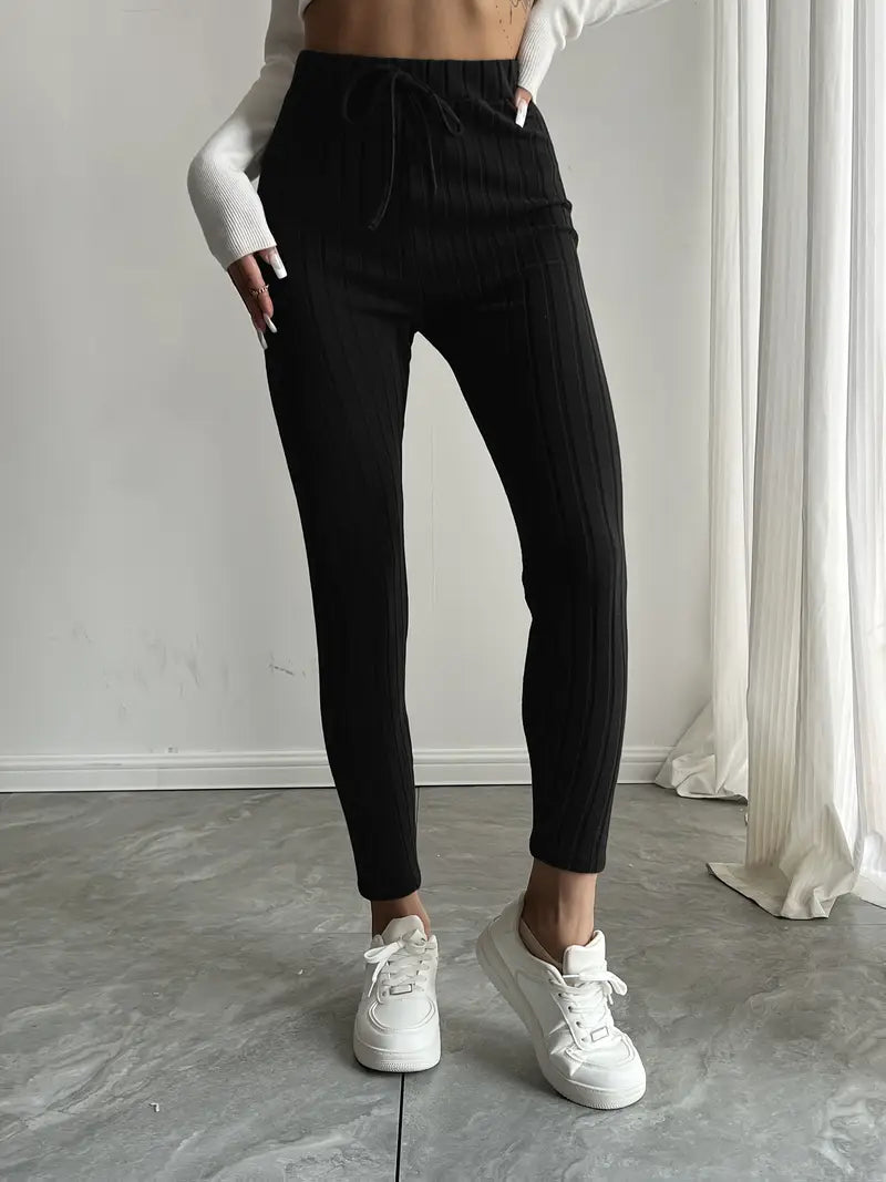 Anouk – Ribbed High-waisted Drawstring Leggings