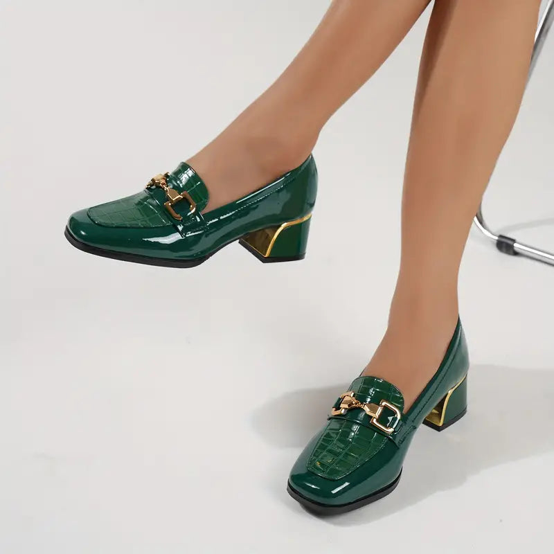 Senaya – Shiny Leather Block Heel Shoes