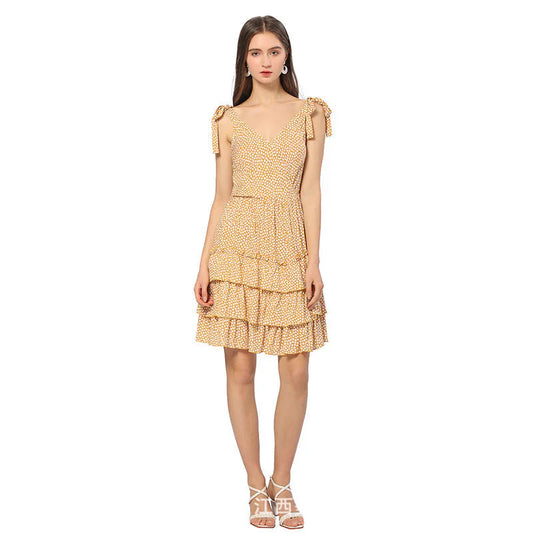 Lorevina – Tiered Ruffle Floral Mini Dress with Tie Straps