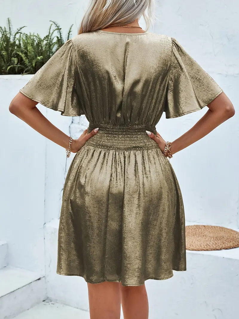 Fayruz - V-neck Flutter Sleeves Mini Dress