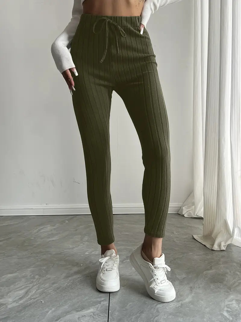 Anouk – Ribbed High-waisted Drawstring Leggings
