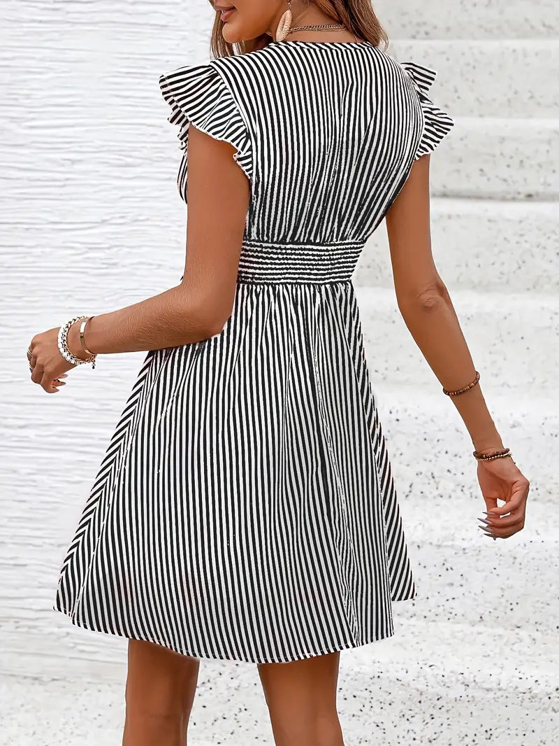 Elunica – Mini Dress with Striped Cap Sleeves