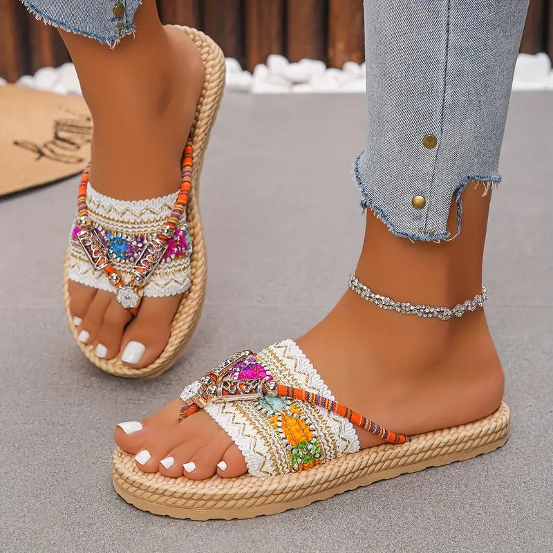 Cedie –  Beaded and Braided Rope Boho Sandals