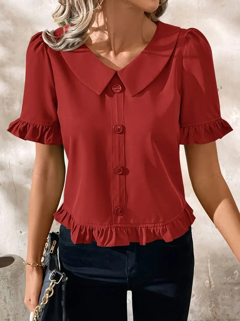 Saphira – Elegant Blouse with Ruffle Trim