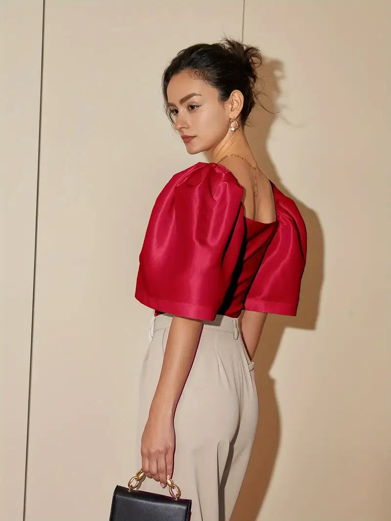 Clara – Stylish Satin Puff Sleeves Blouse
